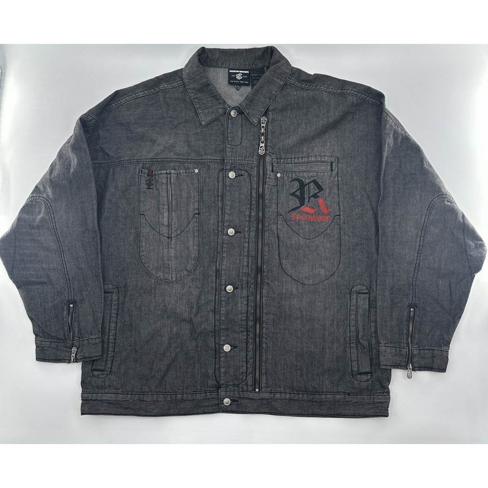 Vintage Rocawear Jacket Mens 2XL Denim Jean y2k Hip Hop Rap Charcoal Coat Jay‎ Z